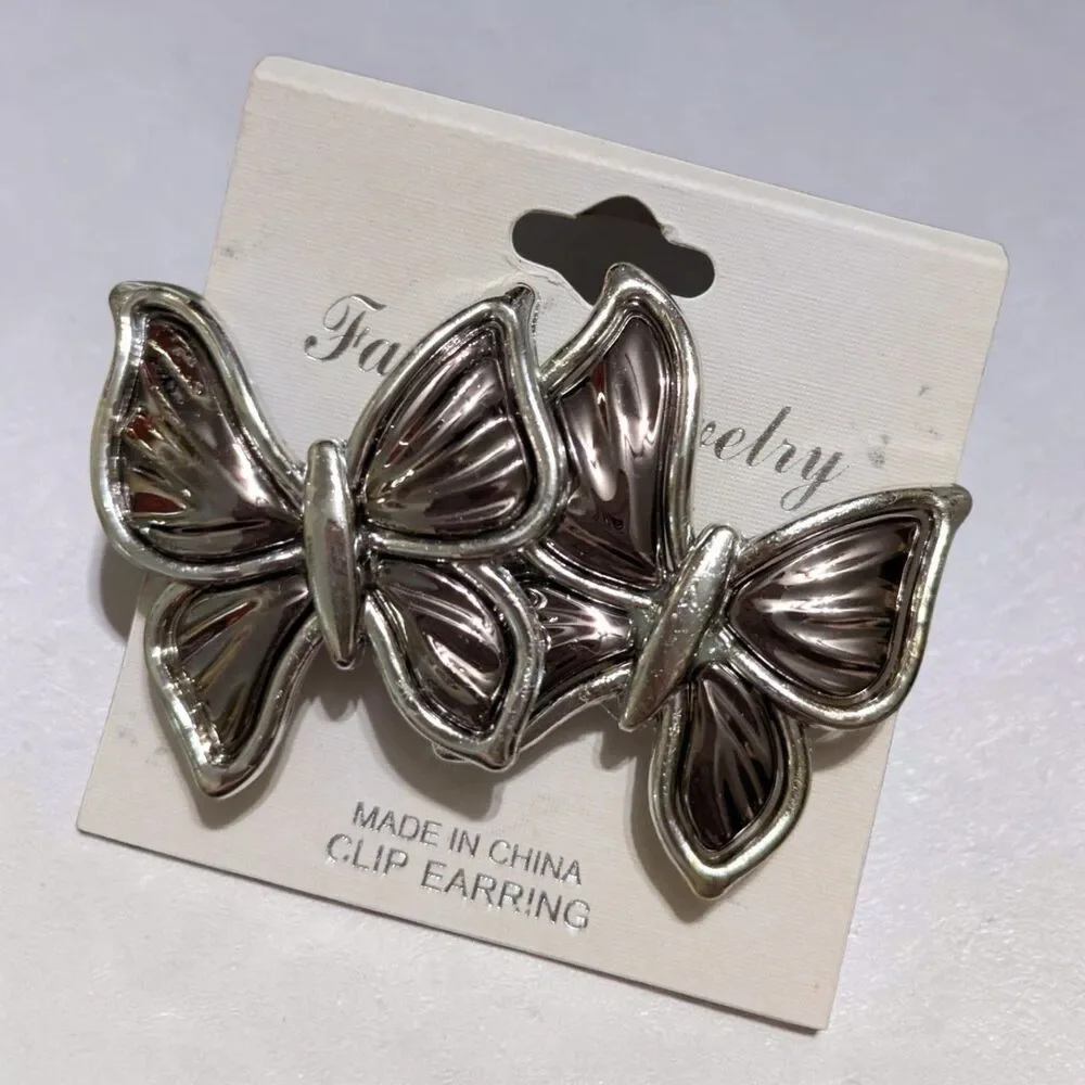 Butterfly Clip On Earrings Lot of 3, Gold Silver Tone, Statement Y2K Jewelry